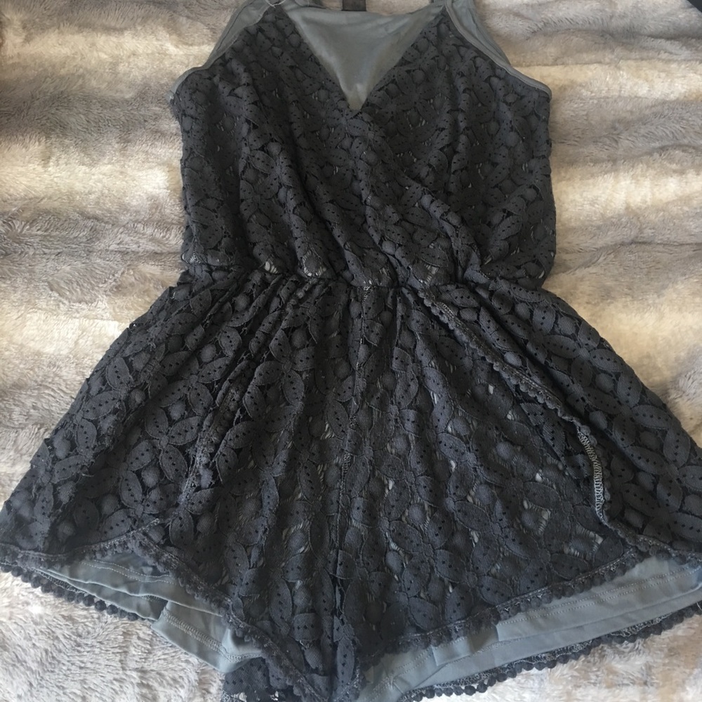 Grey/blue lace romper